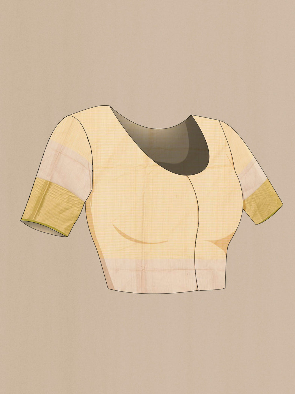 Close up image of the blouse of Yellow Maheshwari Silk Saree with Stripes on the body and Zari Border