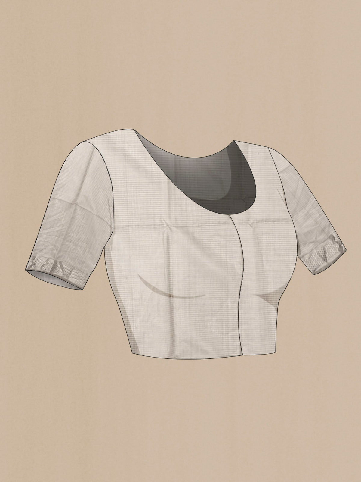 Close up image of the blouse of Grey Maheshwari Silk Saree with Stripes on the body and Zari Border