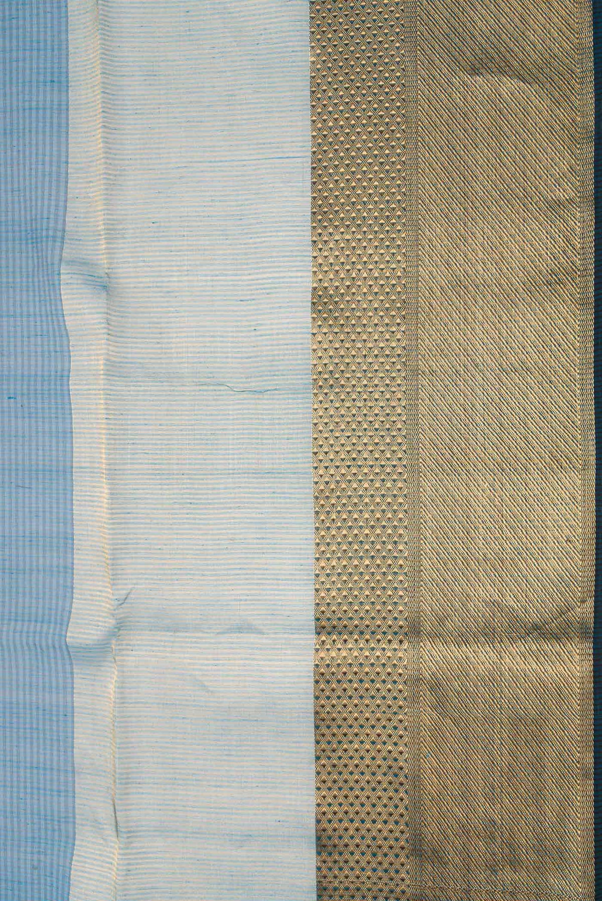Border image of Maya Blue Dual Tone Silk Cotton Saree with Stripes on the body and Zari Border