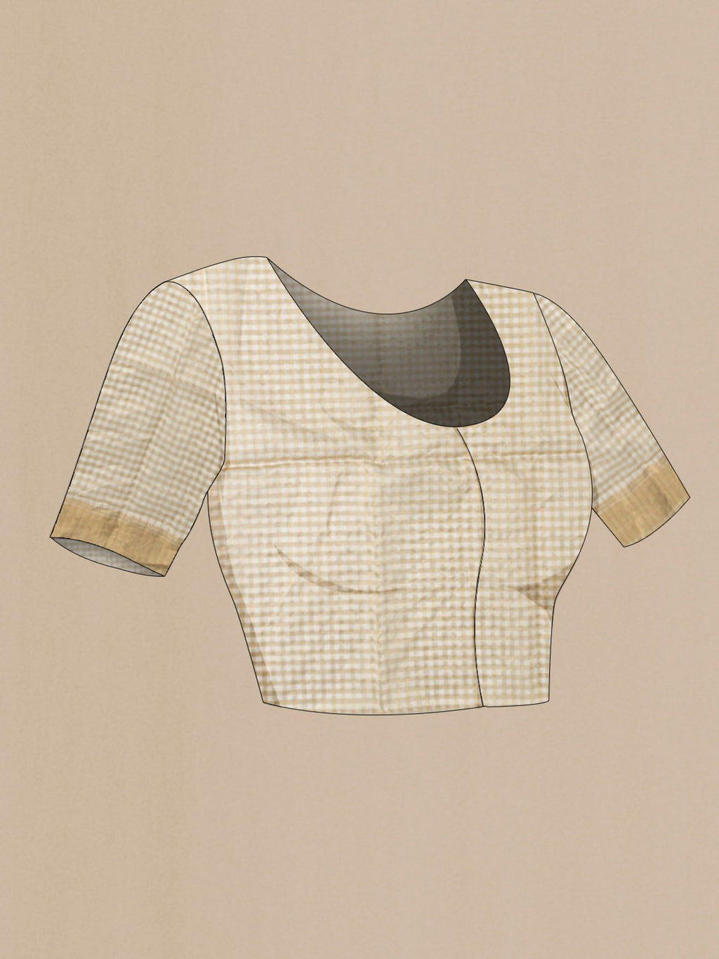Close up image of the blouse of Sage Green Maheshwari Silk Saree with Stripes on the body and Zari Border