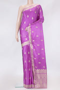 Lavender Dual Tone Blended Banarasi Silk Saree with Zari Butta on the body and Zari Border.  displayed on a mannequin