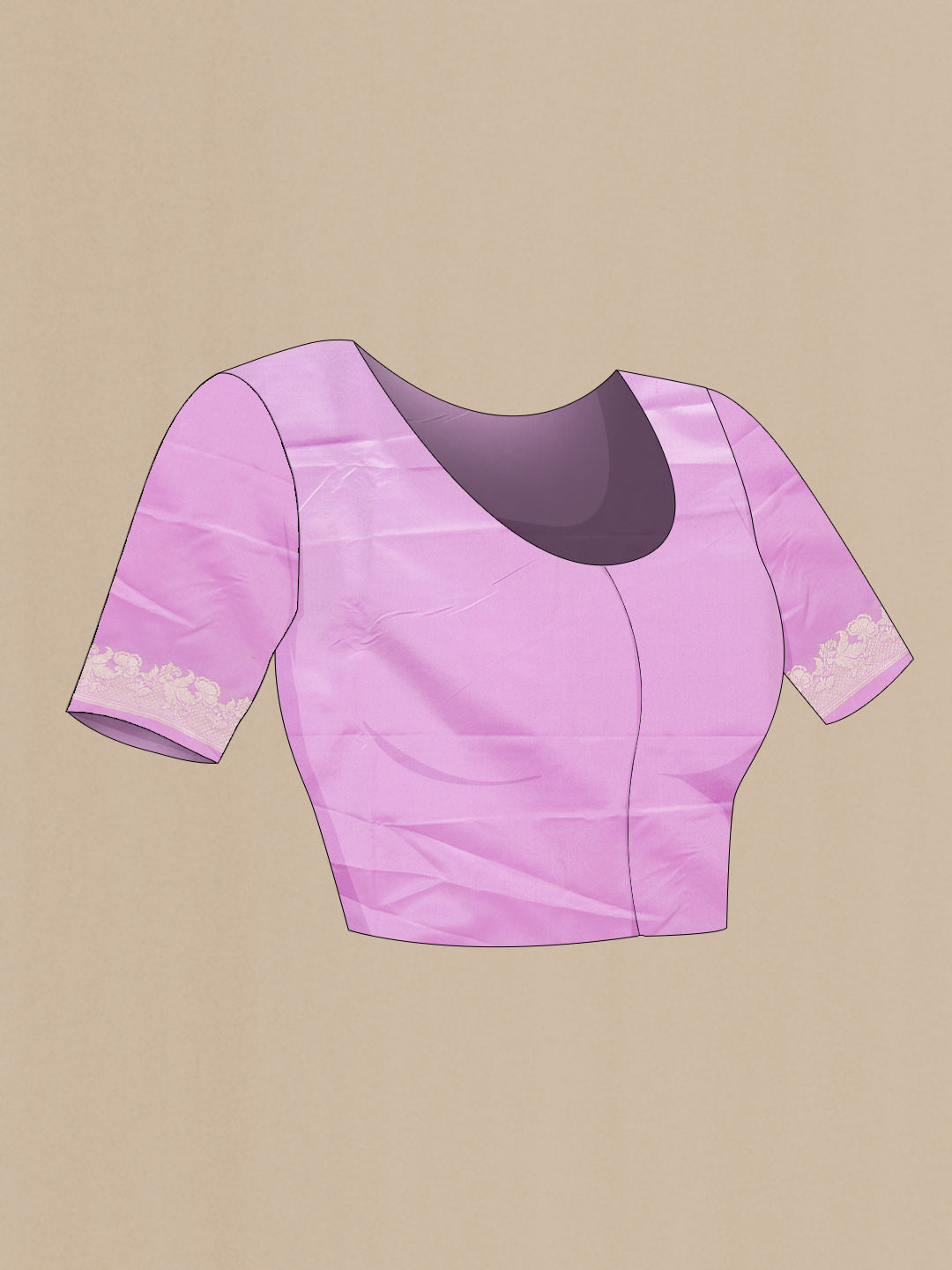 Close up image of the blouse of Lilac Dual Tone Blended Banarasi Silk Saree with Zari Butta on the body and Zari Border. 