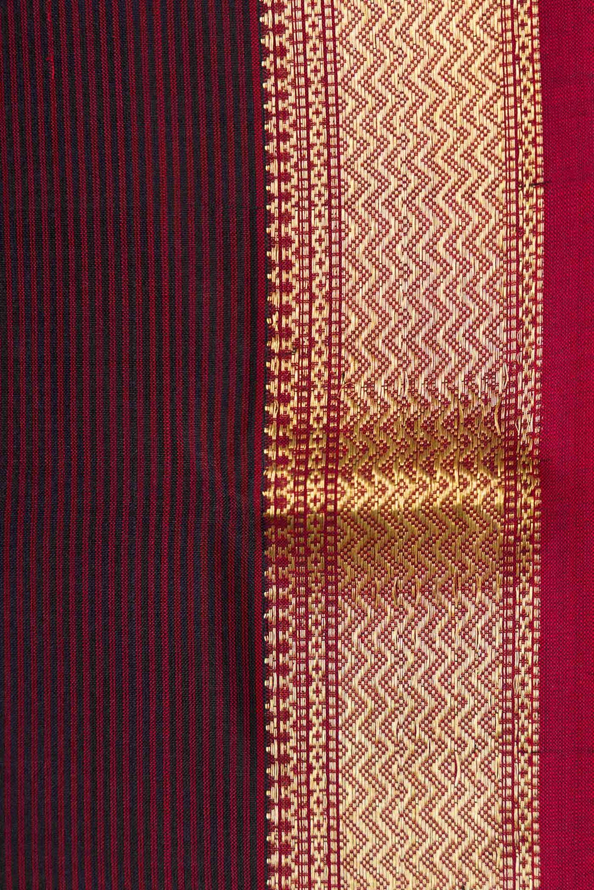 Border image of Brown Dual Tone Maheshwari Silk Saree with Stripes on the body and Zari Border