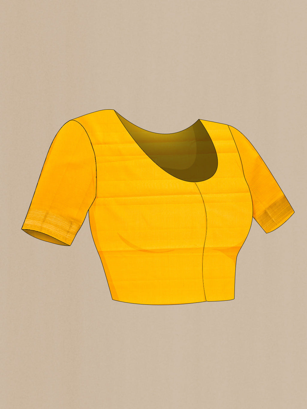 Close up image of the blouse of Yellow Dual Tone Kanchipuram Silk Saree with Zari Butta on the body and Zari Border