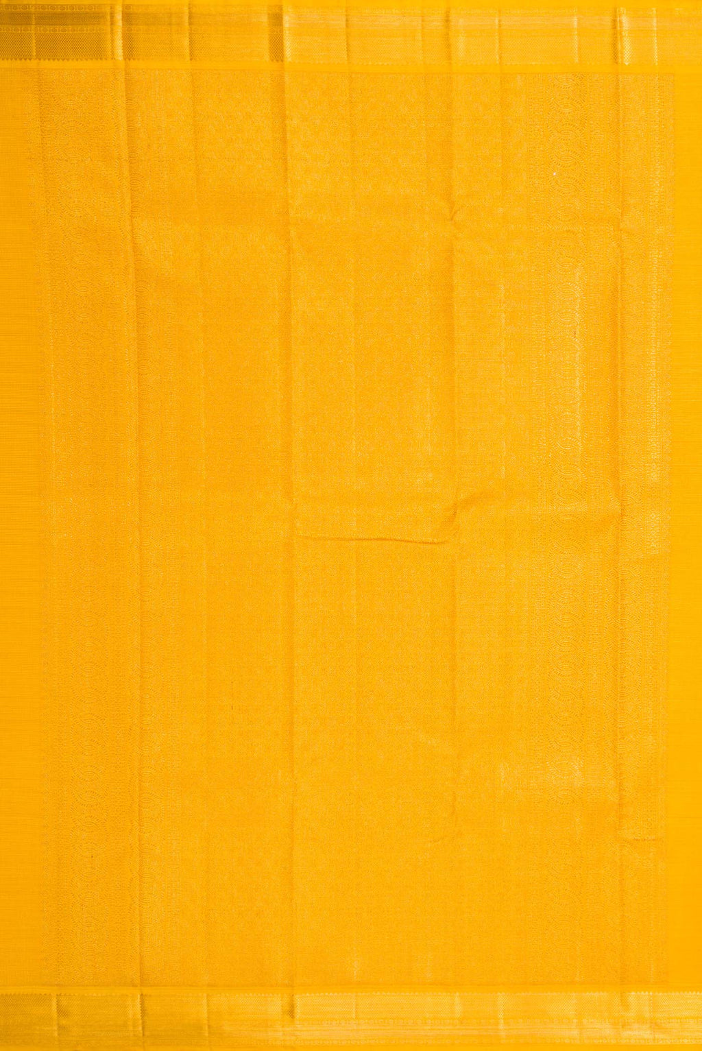 Close up image of the pallu of Yellow Dual Tone Kanchipuram Silk Saree with Zari Butta on the body and Zari Border