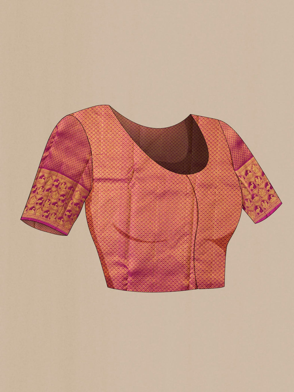 Close up image of the blouse of Green Kanchipuram Silk Saree with Zari Butta on the body and Zari Border