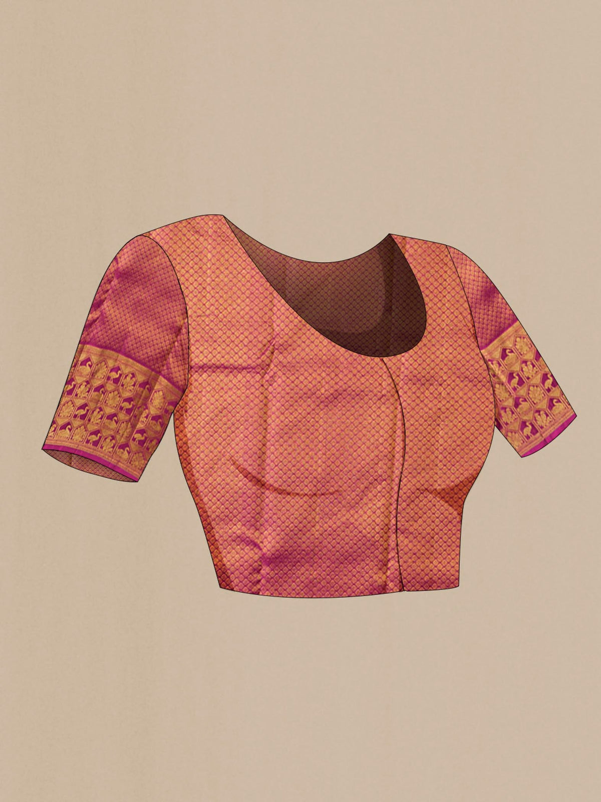 Close up image of the blouse of Green Kanchipuram Silk Saree with Zari Butta on the body and Zari Border