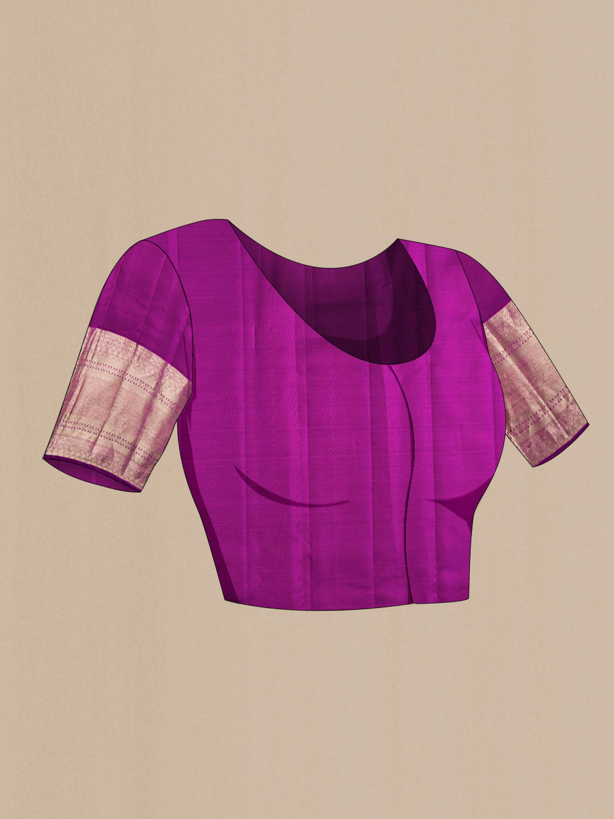 Close up image of the blouse of Orange Kanchipuram Silk Saree with Zari Brocade on the body and Zari Border