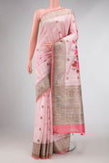 Pink Dual Tone Raw Silk Saree with Zari Butta on the body and Zari Border displayed on a mannequin