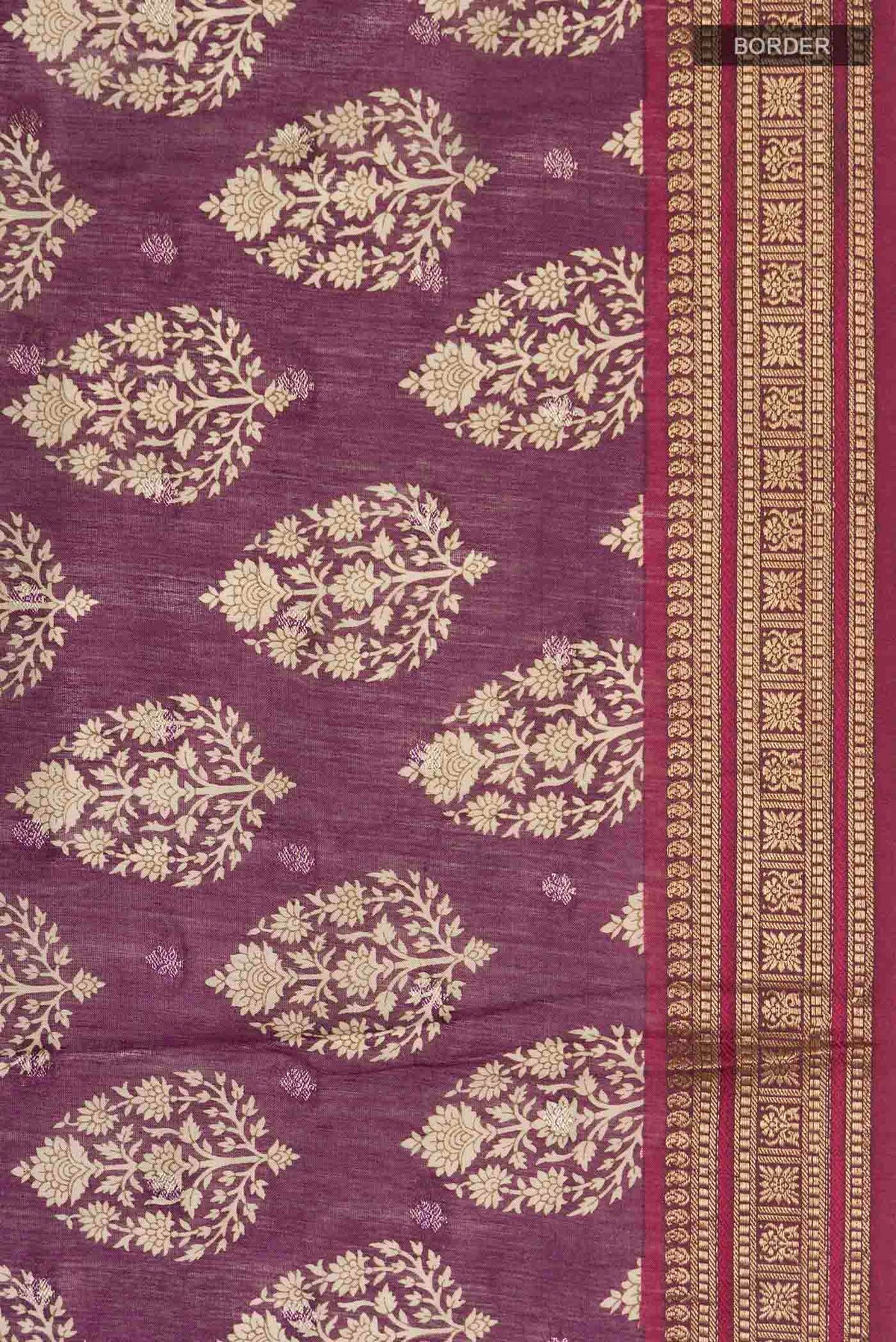 Border image of Mauve Tussar Silk Saree with Printed design on the body and Zari Border