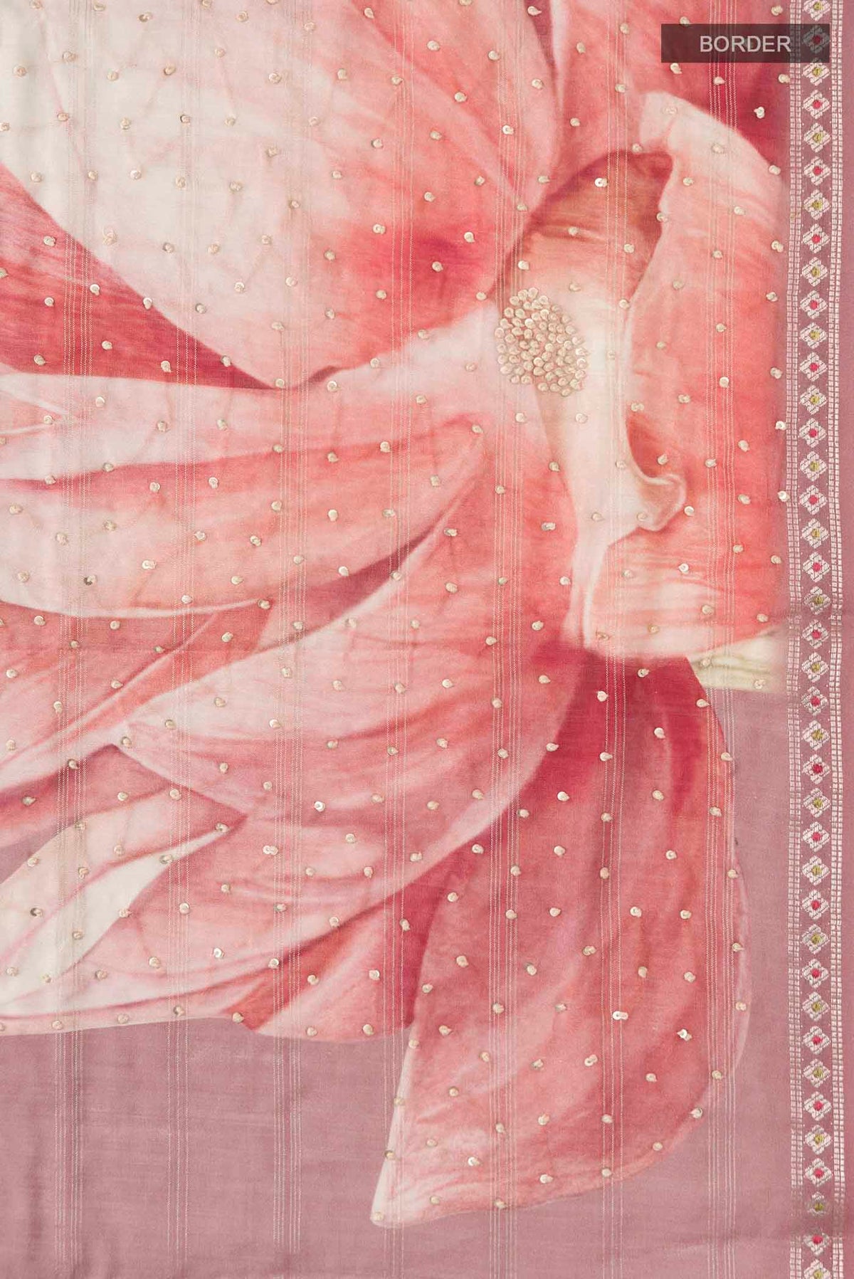 Border image of Mauve Tussar Silk Saree with Embroidery on the body and Zari Border