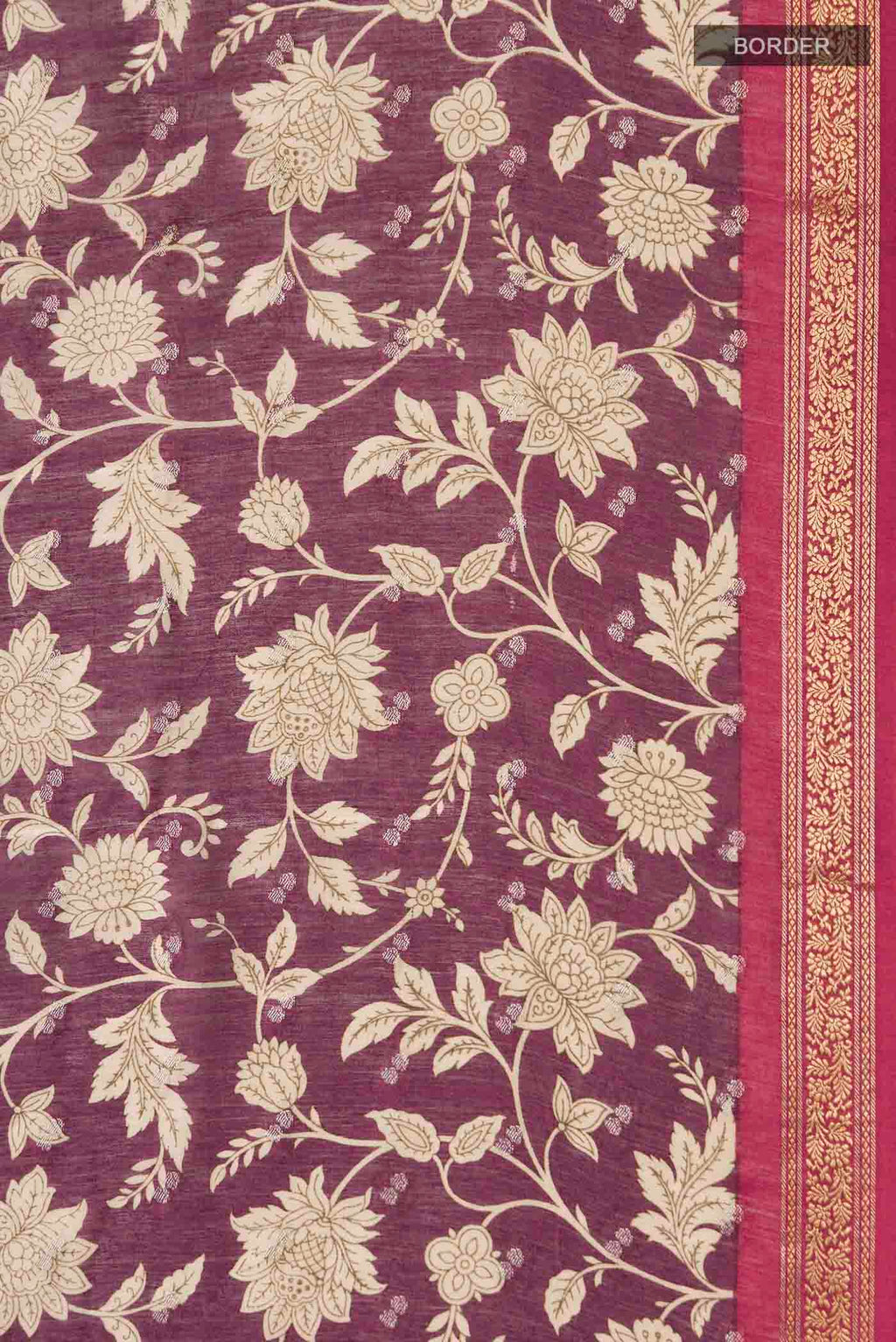 Border image of Purple Tussar Silk Saree with Printed design on the body and Zari Border