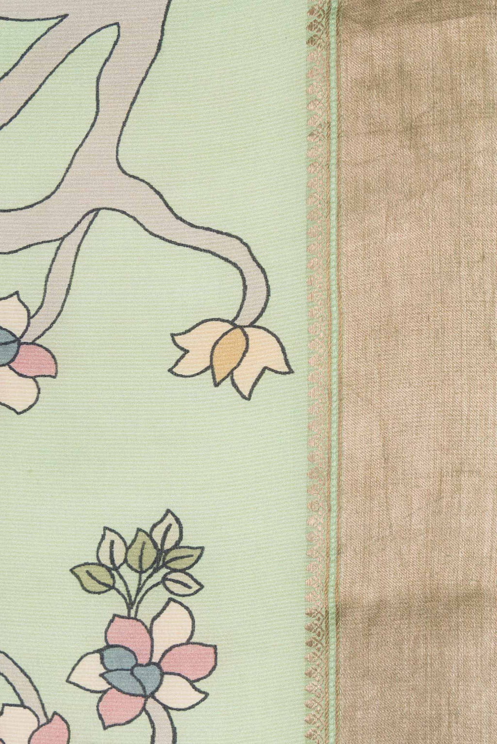 Border image of Pista Green Dual Tone Tussar Silk Saree with Printed design on the body and Fancy Border