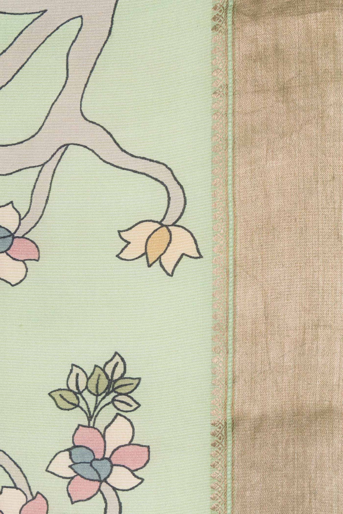 Border image of Pista Green Dual Tone Tussar Silk Saree with Printed design on the body and Fancy Border