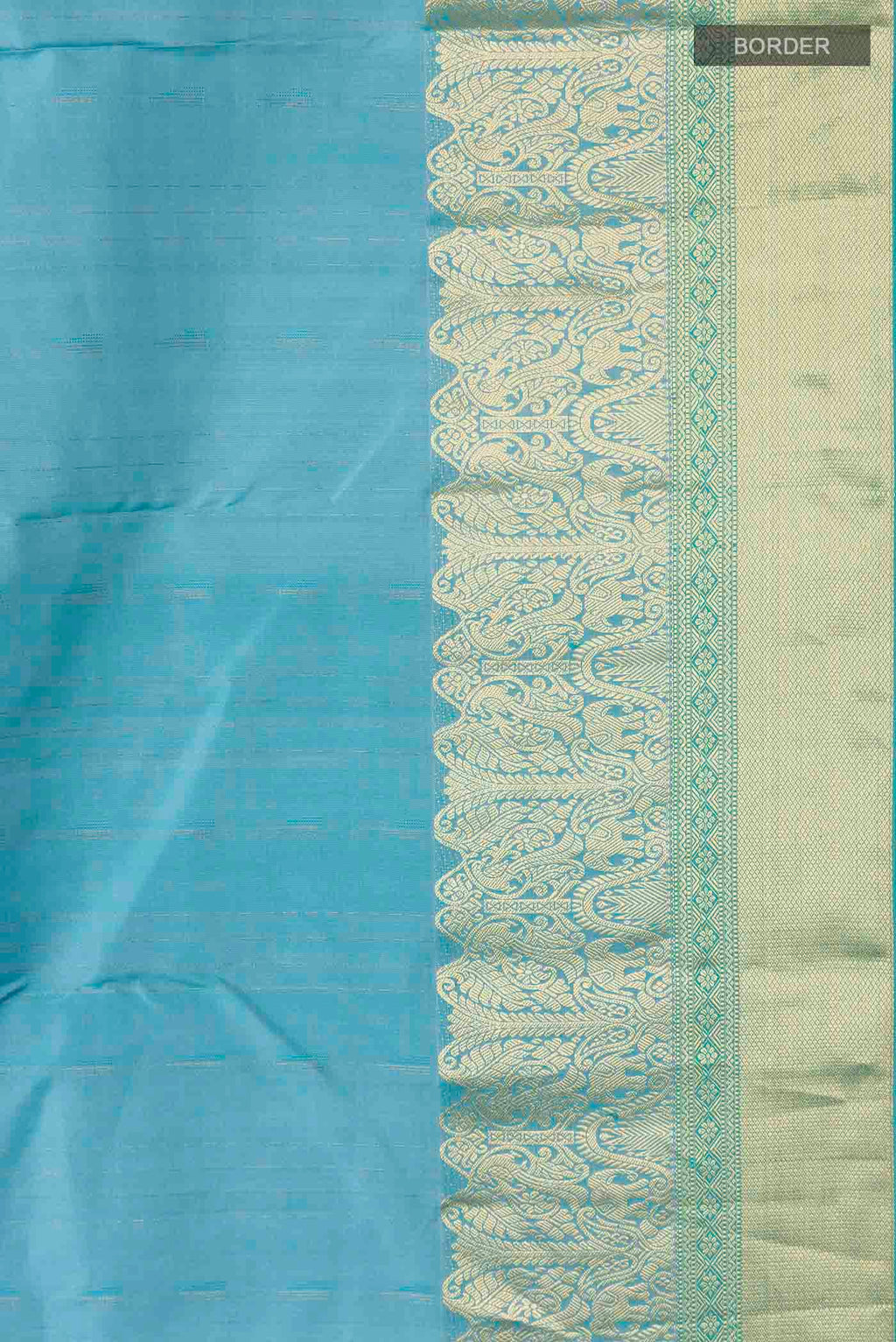 Border image of Blue Kanchipuram Silk Saree with Zari Butta on the body and Zari Border