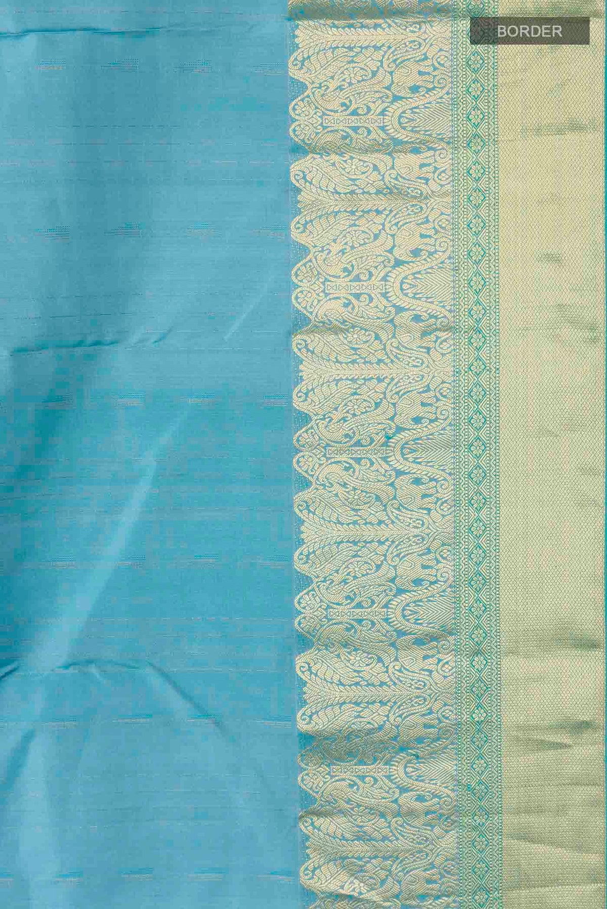 Border image of Blue Kanchipuram Silk Saree with Zari Butta on the body and Zari Border