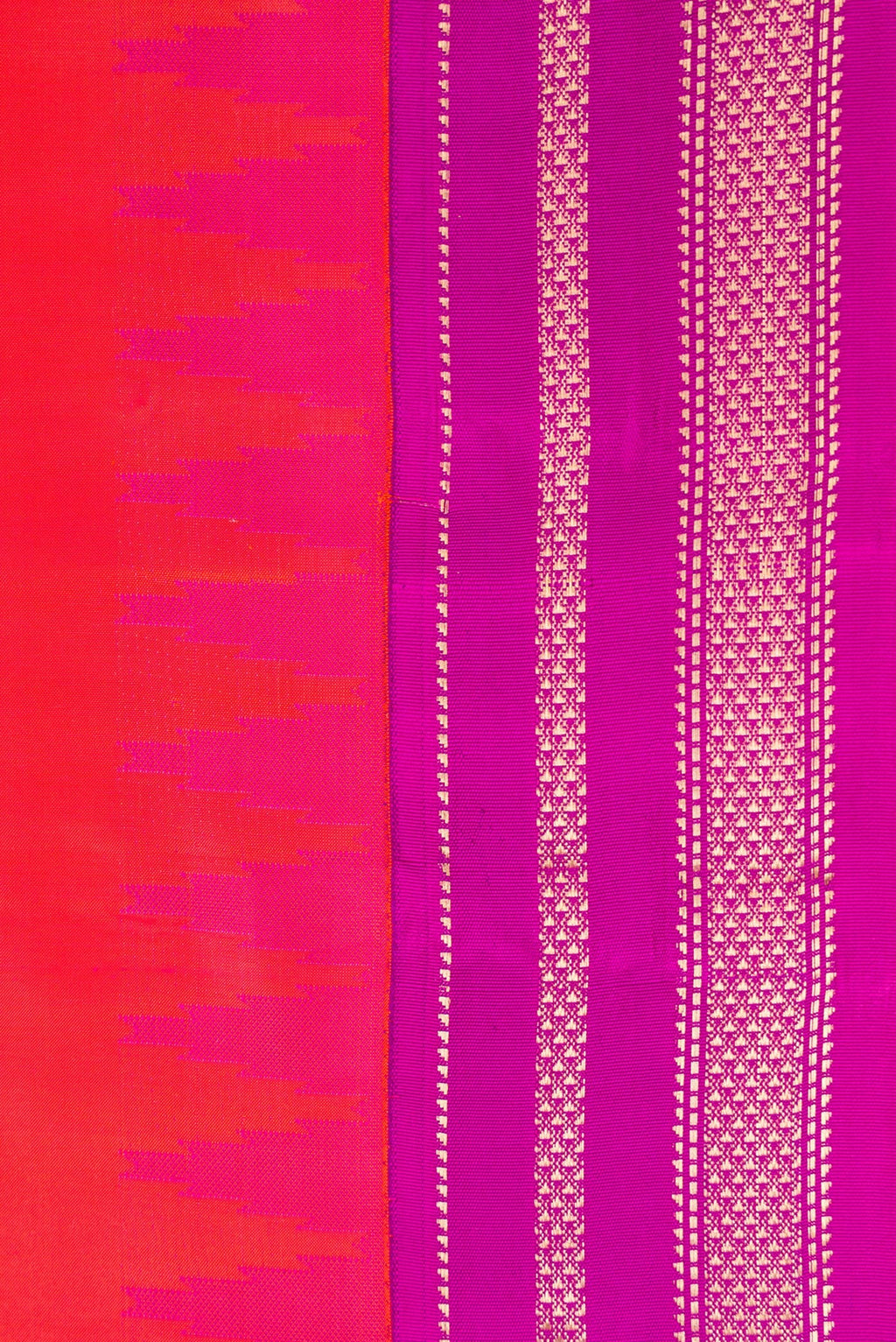 Border image of Coral Dual Tone Kanchipuram Silk Saree with Plain Body and Ganga Jamuna Border. 