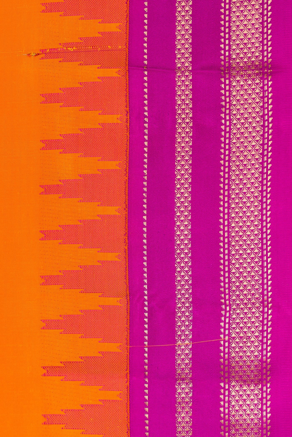 Border image of Orange Dual Tone Kanchipuram Silk Saree with Plain Body and Ganga Jamuna Border. 