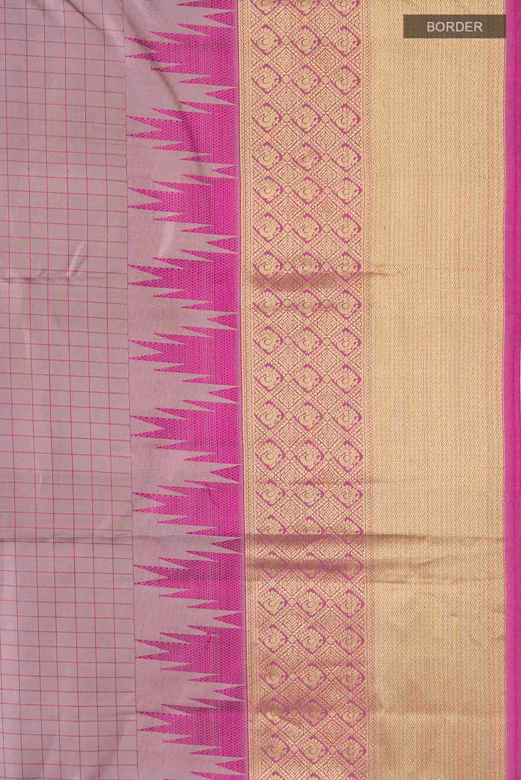 Border image of Mauve Kanchipuram Silk Saree with Checked design on the body and Zari Border