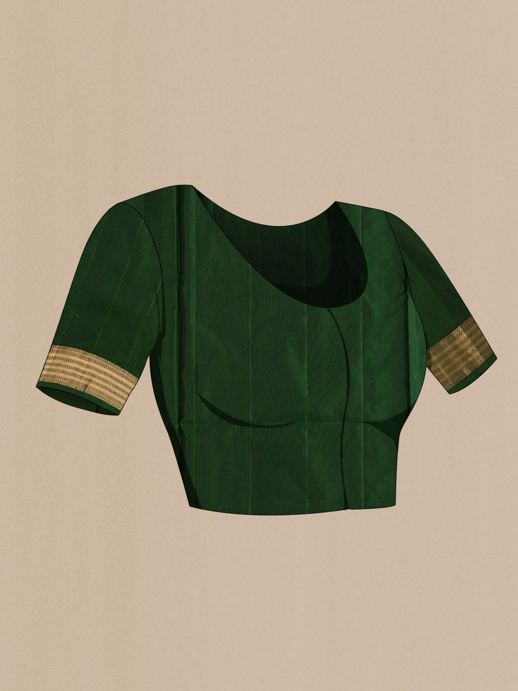 Close up image of the blouse of Green Soft Silk Saree with Zari Butta on the body and Zari Border