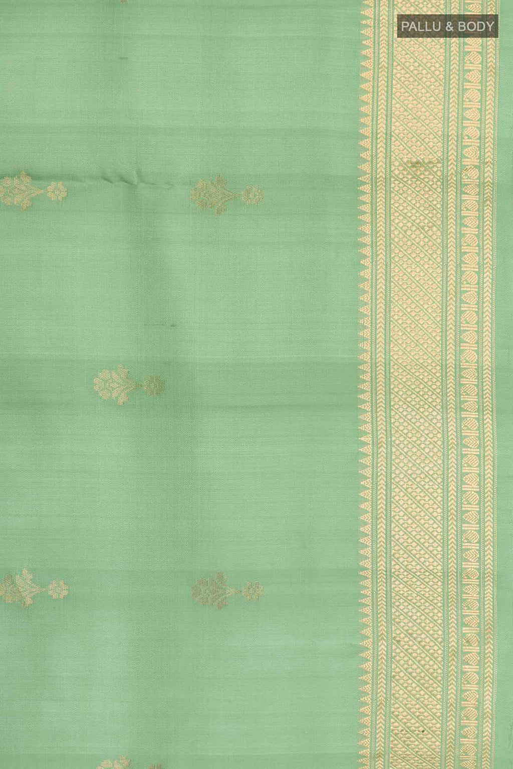 Border image of Green Soft Silk Saree with Zari Butta on the body and Zari Border