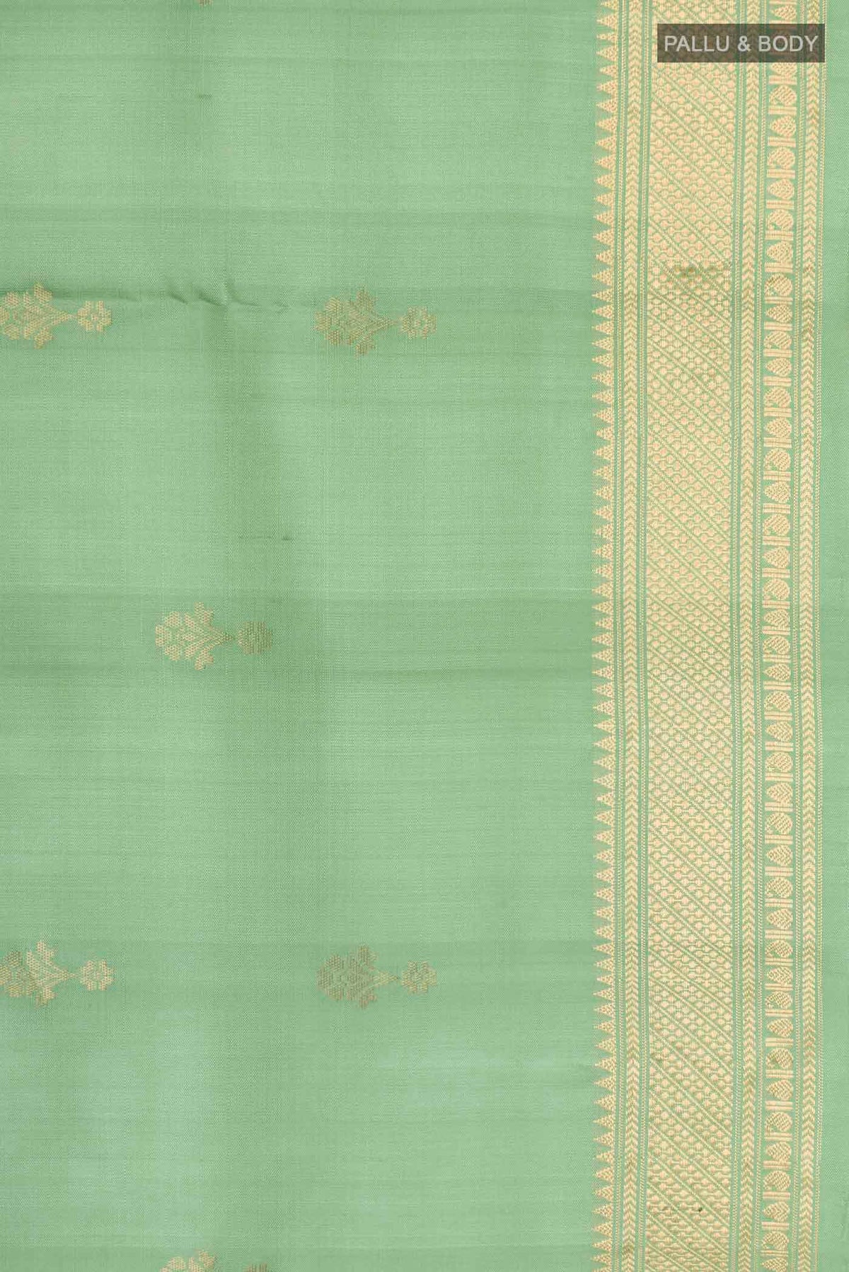 Border image of Green Soft Silk Saree with Zari Butta on the body and Zari Border
