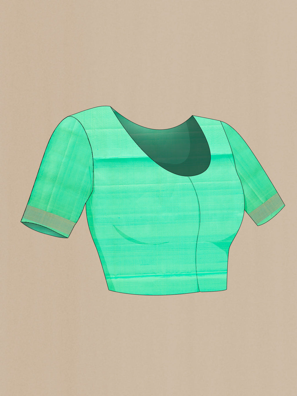 Close up image of the blouse of Light Green Dual Tone Soft Silk Saree with Zari Butta on the body and Zari Border