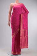 Pink Soft Silk Saree with Zari Butta on the body and Zari Border displayed on a mannequin