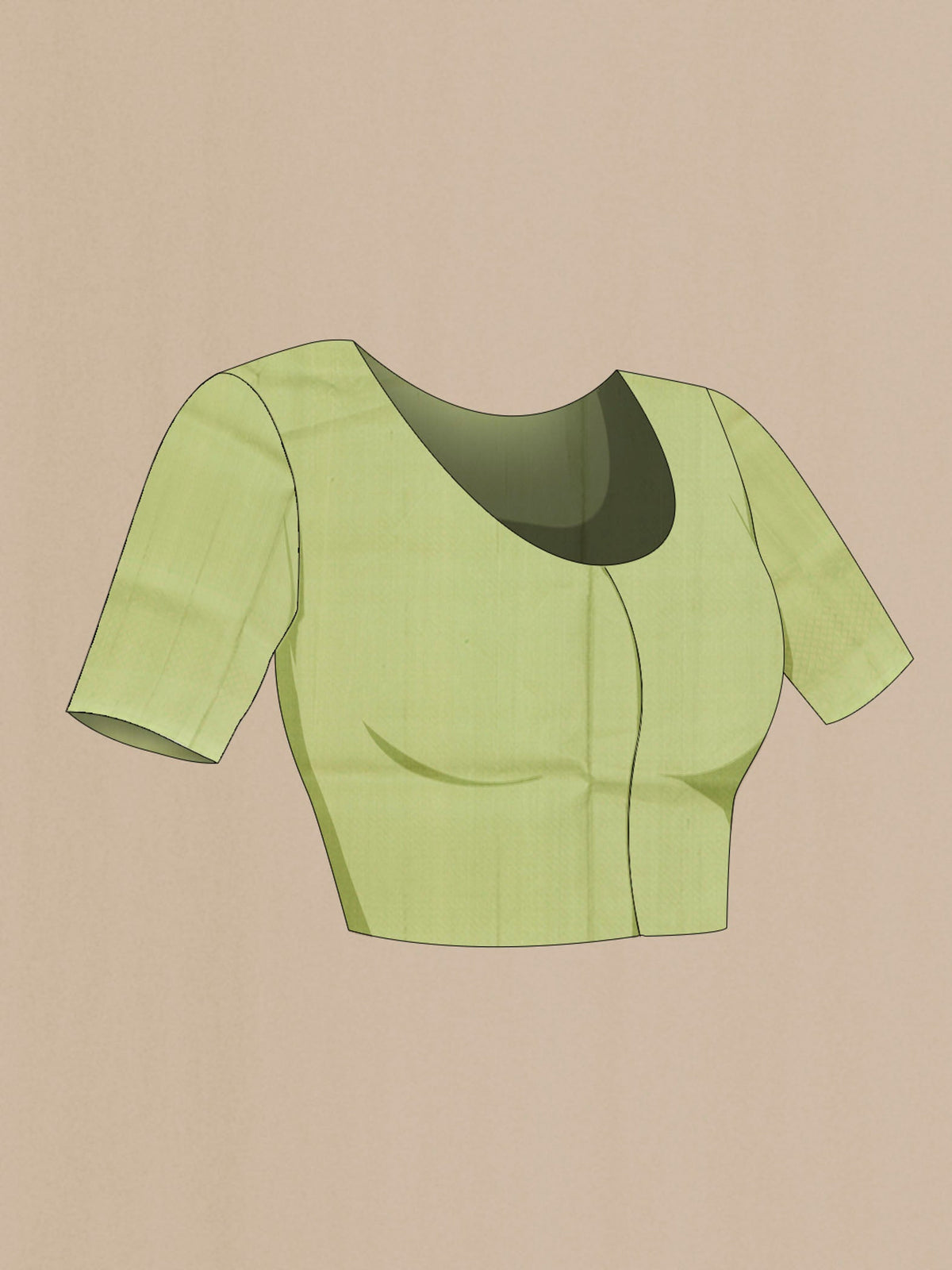 Close up image of the blouse of Green Soft Silk Saree with Zari Brocade on the body and Zari Border