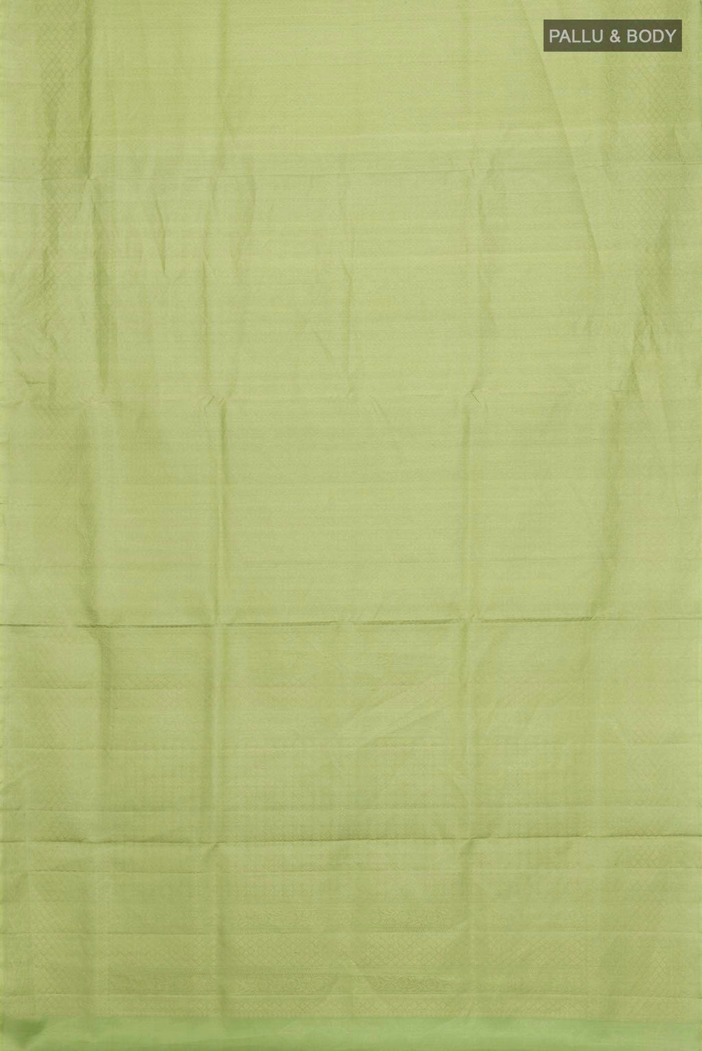 Flat view of Green Soft Silk Saree with Zari Brocade on the body and Zari Border