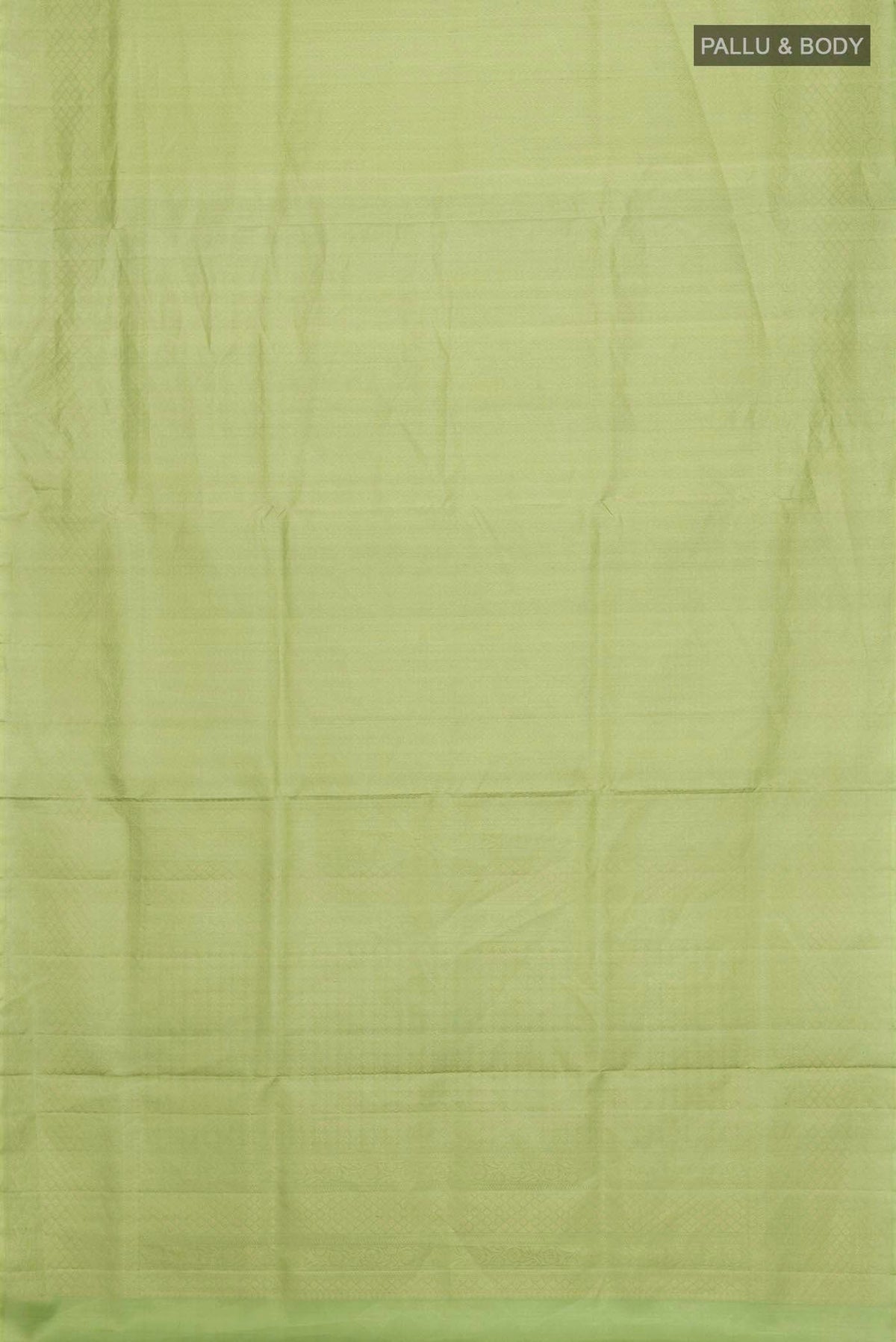 Flat view of Green Soft Silk Saree with Zari Brocade on the body and Zari Border