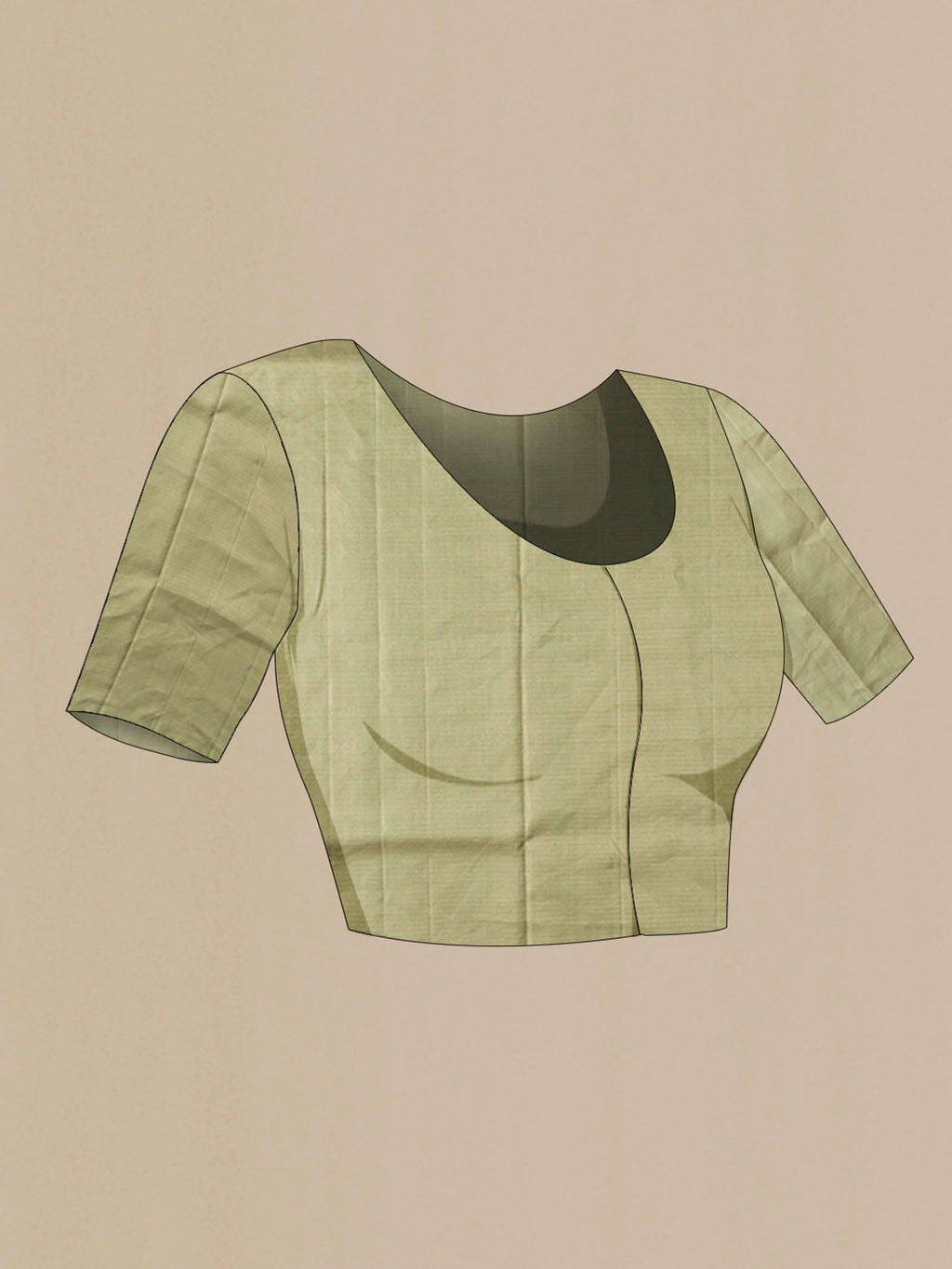 Close up image of the blouse of Green Soft Silk Saree with Zari Butta on the body and Zari Border