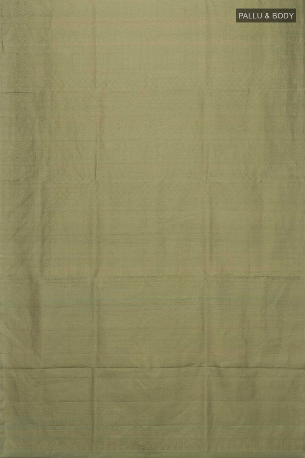 Flat view of Green Soft Silk Saree with Zari Butta on the body and Zari Border