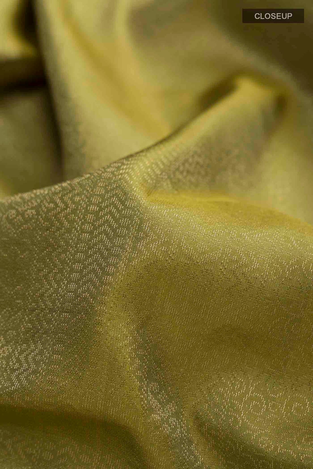 Close up of Green Soft Silk Saree with Zari Brocade on the body and Zari Border displaying folds