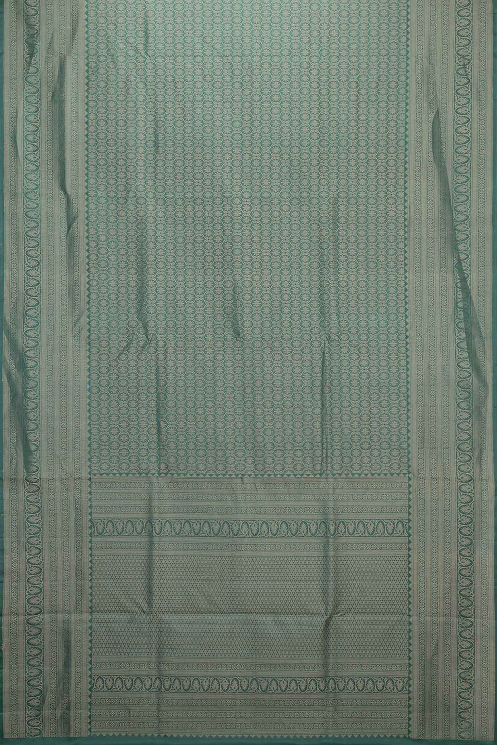 Flat view of Bottle Green Dual Tone Soft Silk Saree with Zari Brocade on the body and Zari Border