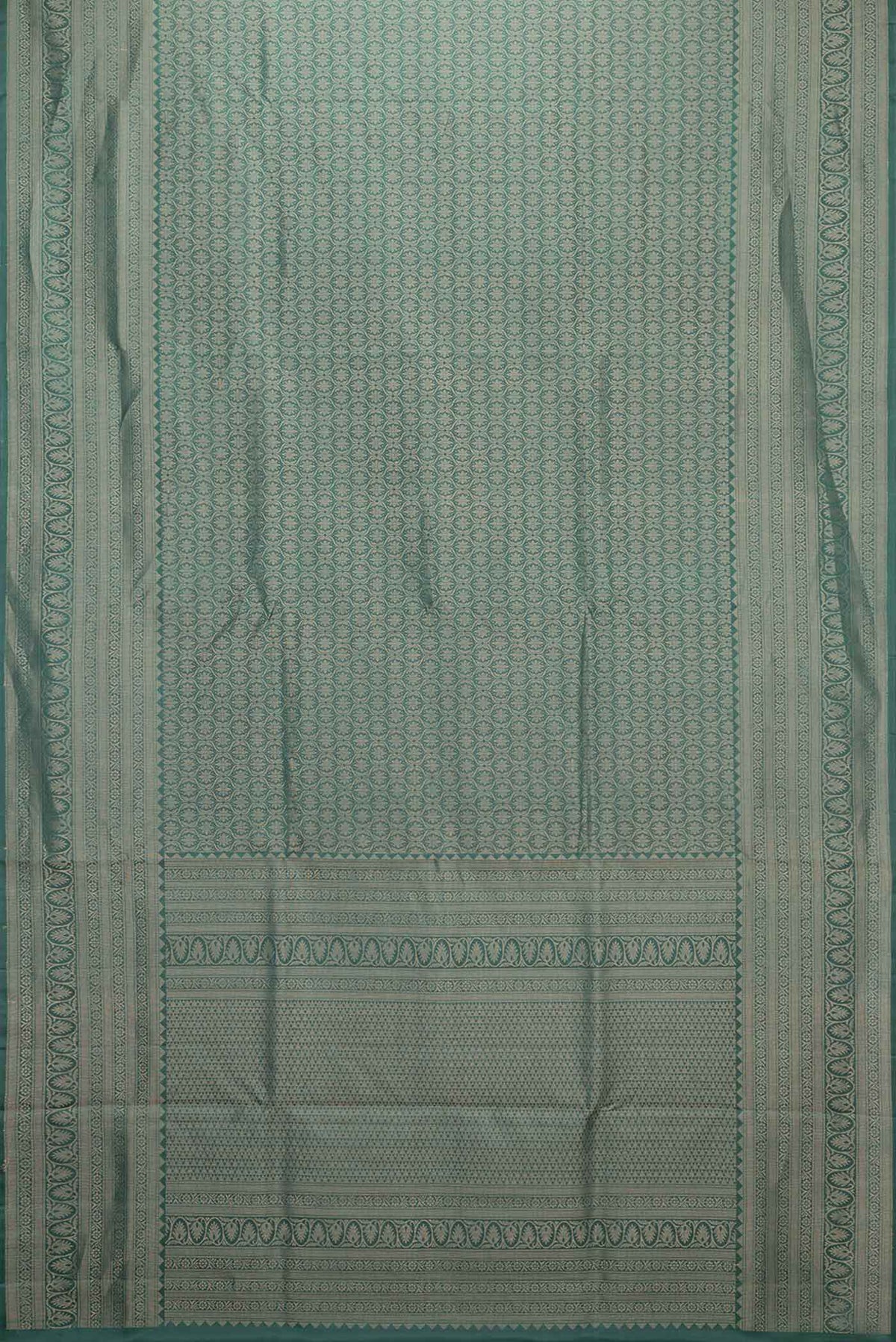 Flat view of Bottle Green Dual Tone Soft Silk Saree with Zari Brocade on the body and Zari Border