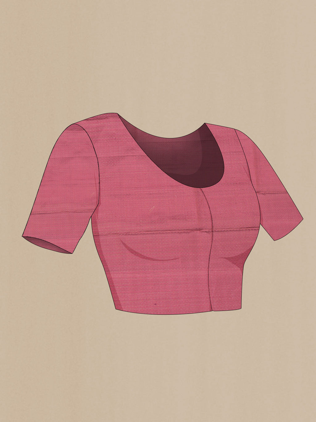 Close up image of the blouse of Rani Pink Dual Tone Soft Silk Saree with Zari Brocade on the body and Zari Border