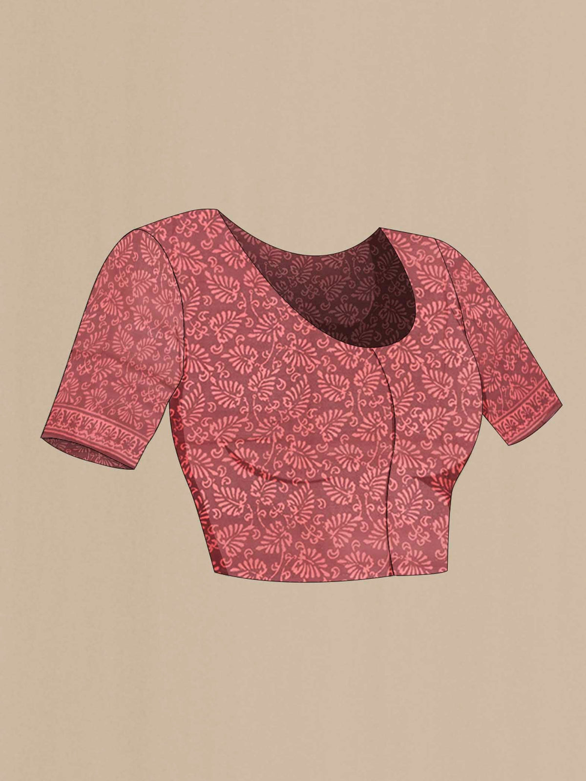 Close up image of the blouse of Bronze Mysore Chiffon Saree with Printed design on the body and Plain Border