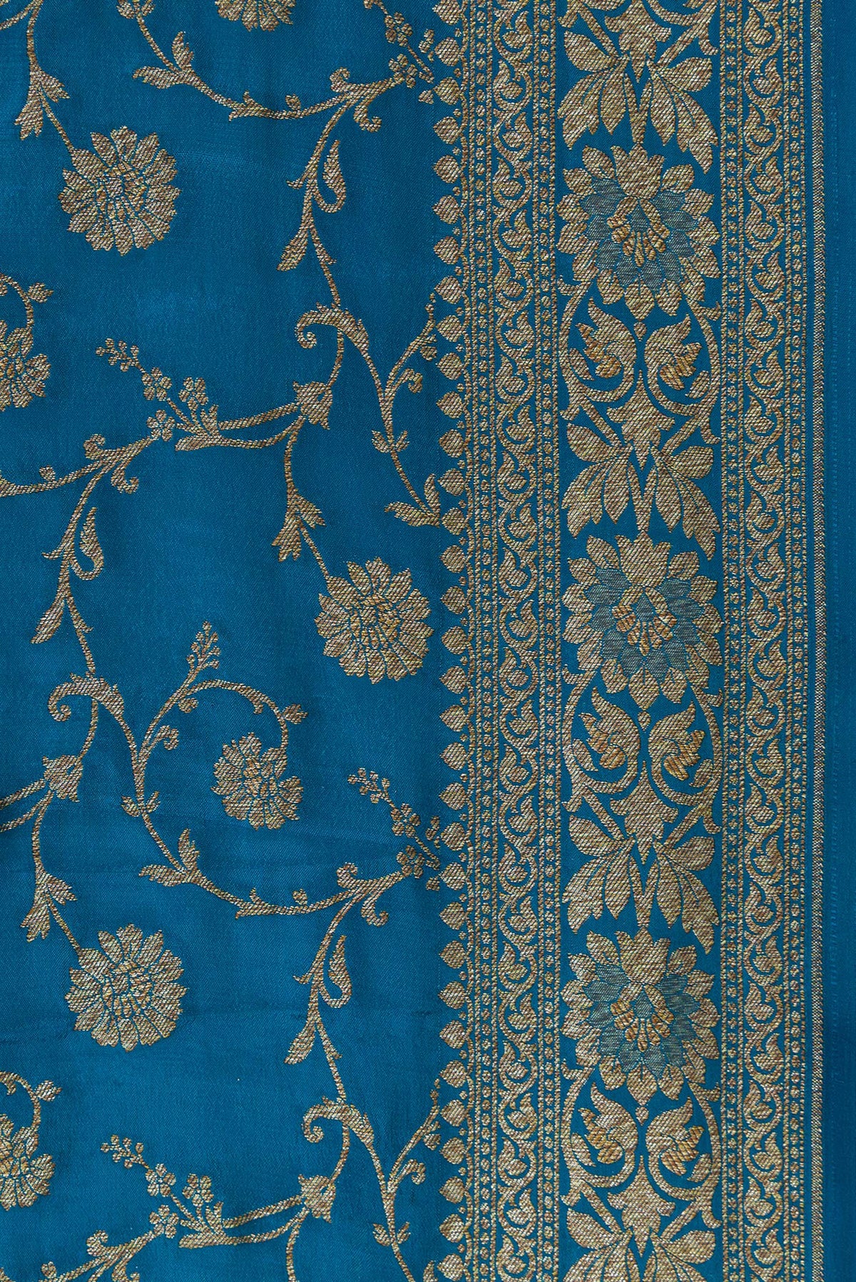 Border image of Peacock Blue Dual Tone Banarasi Georgette Saree with Zari Brocade on the body and Zari Border. 