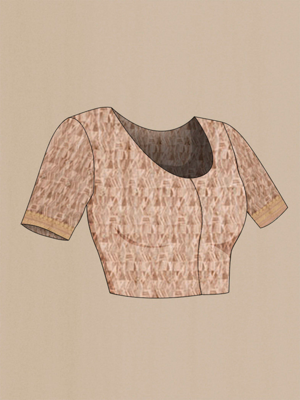 Close up image of the blouse of Brown Silk Cotton Saree with Printed design on the body and Zari Border
