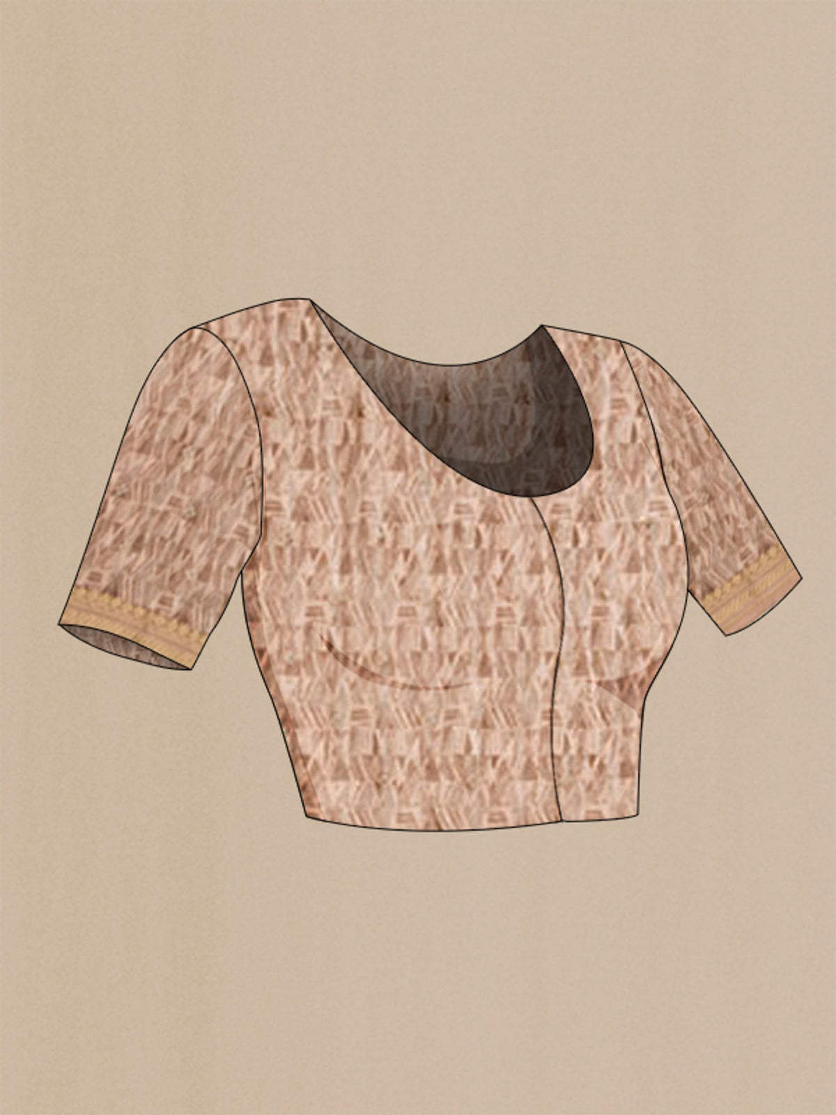 Close up image of the blouse of Brown Silk Cotton Saree with Printed design on the body and Zari Border