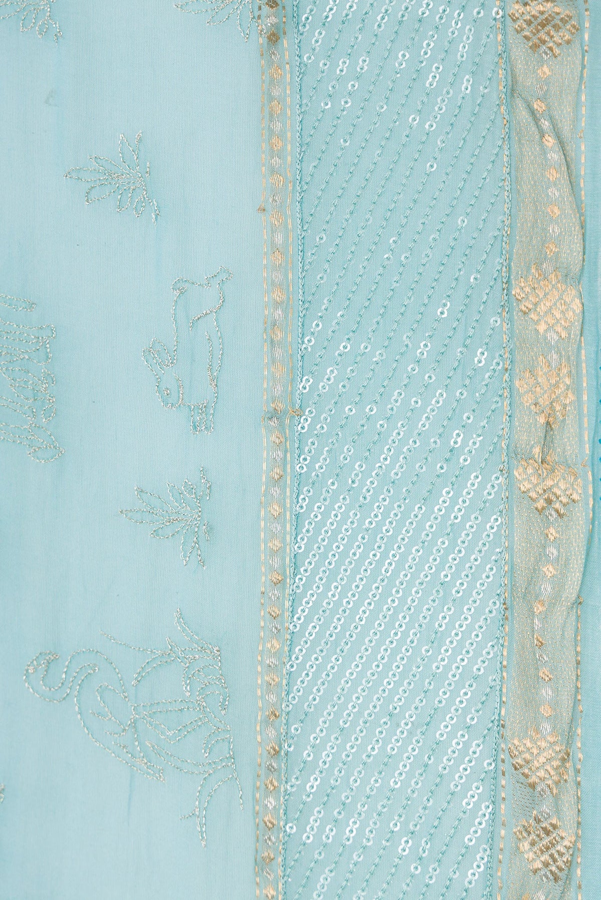 Border image of Sky Blue Dual Tone Chanderi Silk Saree with Zari Butta on the body and Zari Border. 