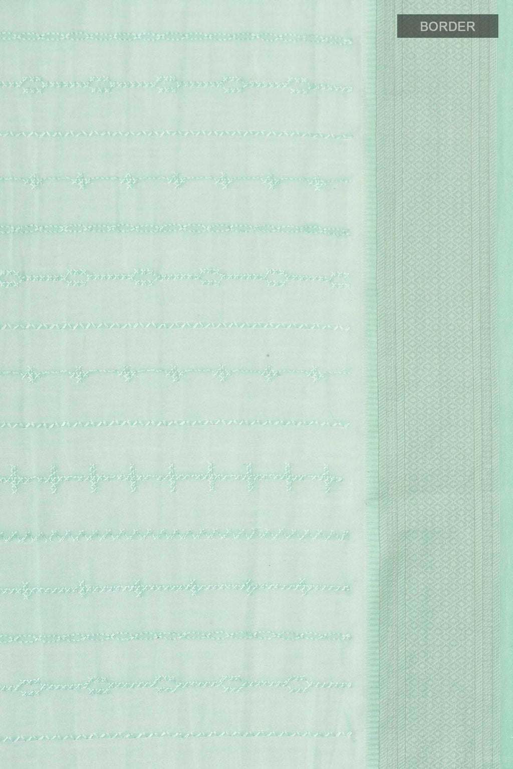 Border image of Green Silk Cotton Saree with Printed design on the body and Zari Border