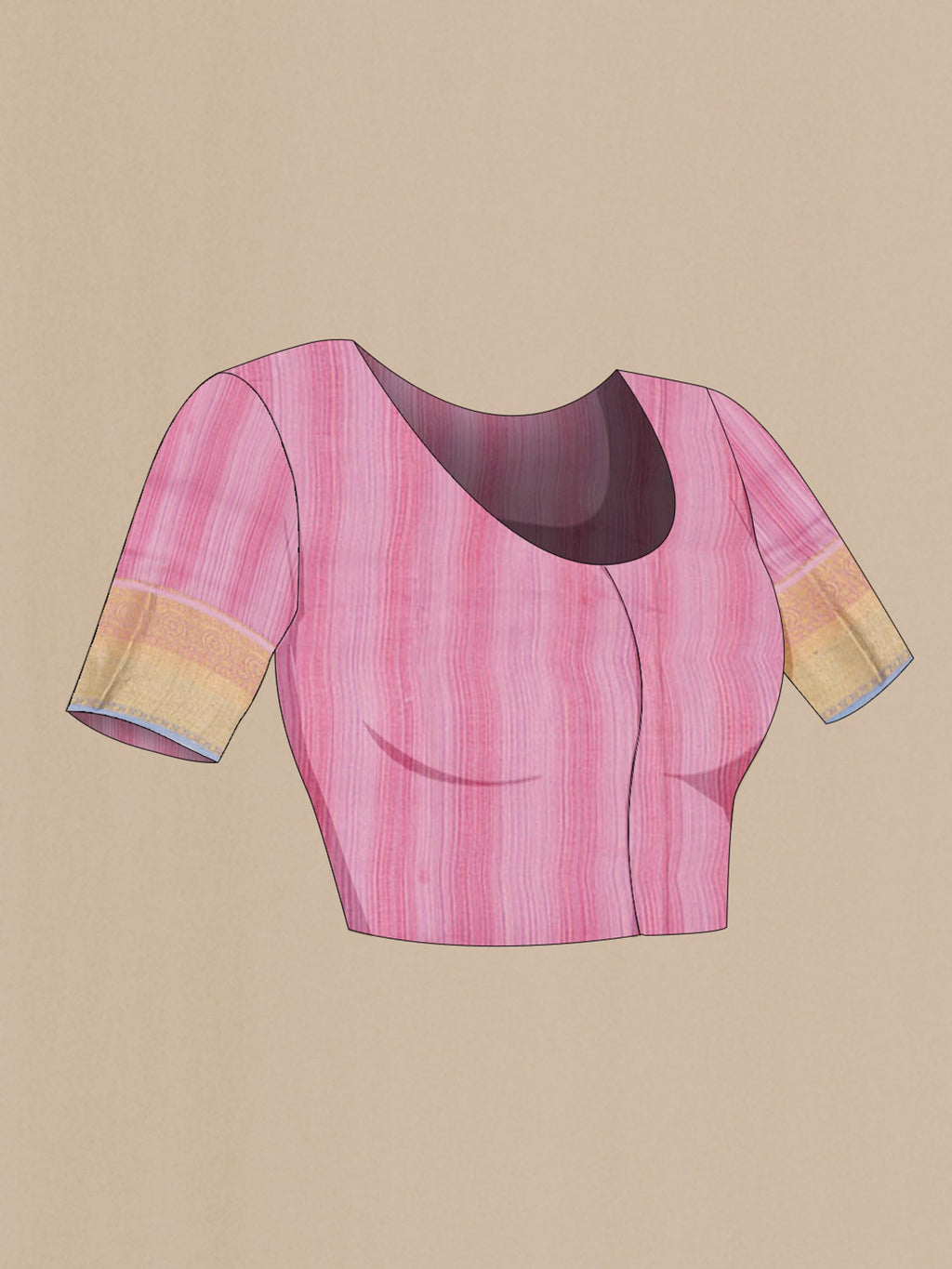 Close up image of the blouse of Mauve Mysore Crepe Saree with Printed design on the body and Zari Border