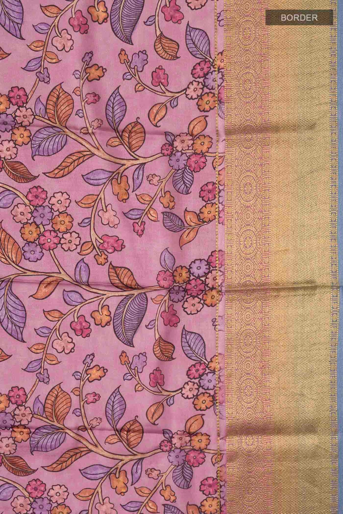 Border image of Mauve Mysore Crepe Saree with Printed design on the body and Zari Border