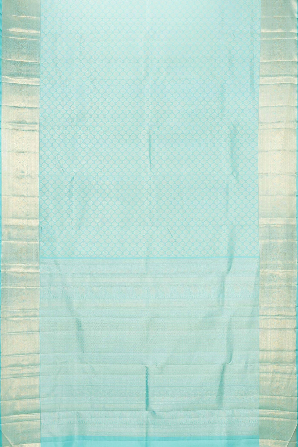 Flat view of Sky Blue Dual Tone Kanchipuram Saree with Zari Brocade on the body and Zari Border