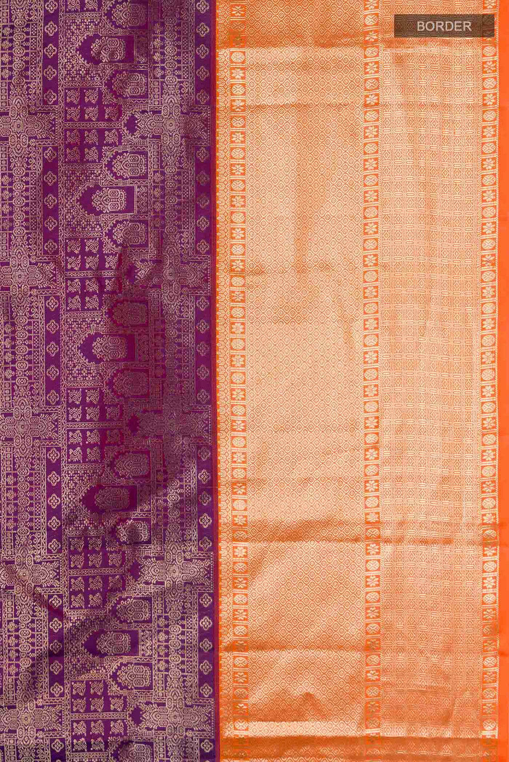 Border image of Violet Kanchipuram Silk Saree with Zari Brocade on the body and Zari Border