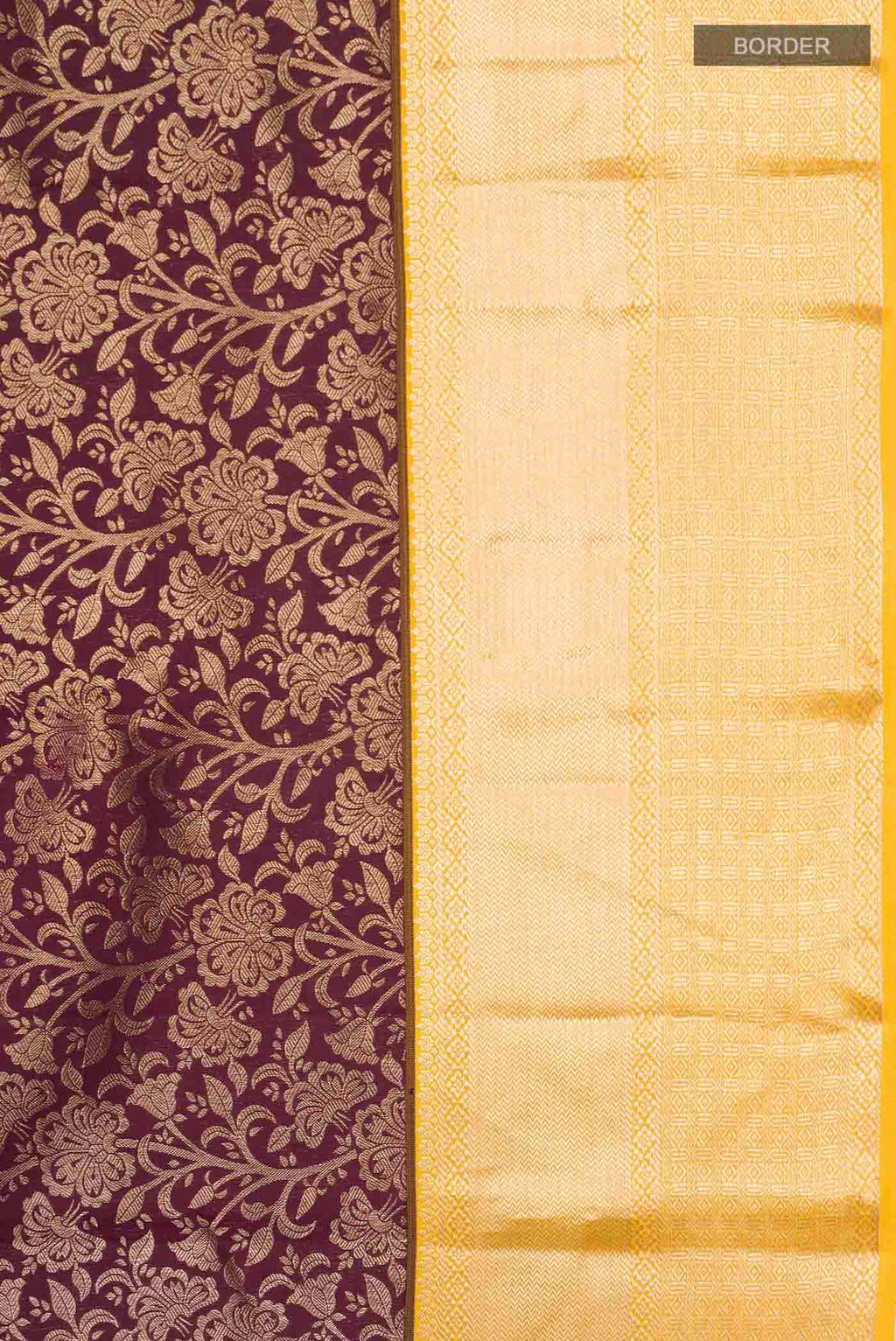 Border image of Maroon Kanchipuram Silk Saree with Zari Brocade on the body and Zari Border