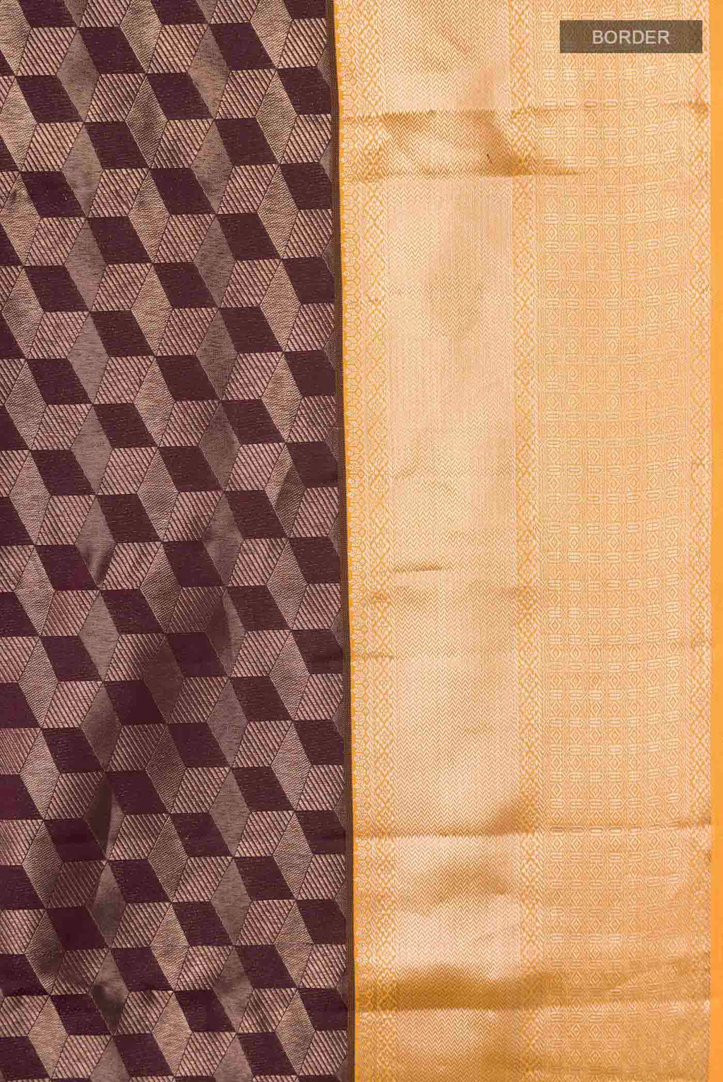 Border image of Brown Kanchipuram Silk Saree with Zari Brocade on the body and Zari Border
