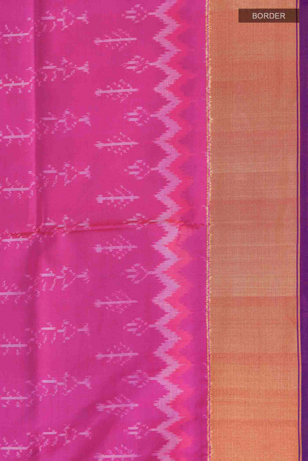 Border image of Pink Pochampally Silk Saree with Pure Ikat on the body and Zari Border
